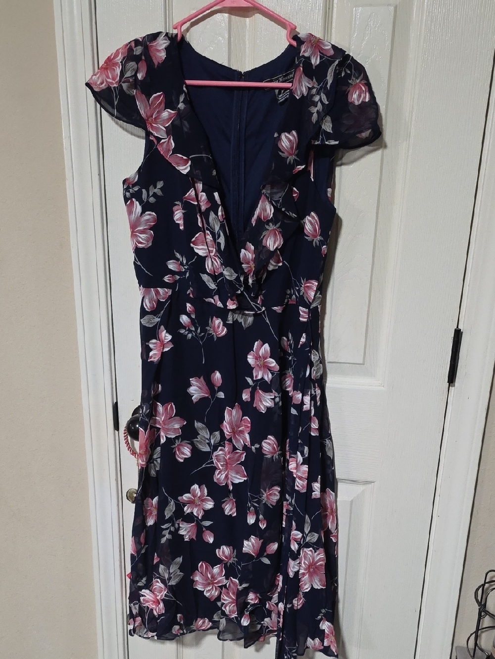 Jessica Howard Navy Midi Dress with Pink Floral Print. Ptp 19